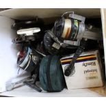 A large quantity of fishing reels including Intrepid, Ryobi, S&A Steelite, Jecta, D.A.M.