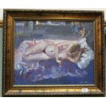 Geoffrey Chatten oil on board of a reclining nude,
