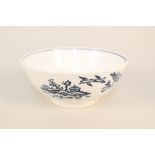 A Lowestoft sugar bowl, blue and white with meandering flowers and fence pattern,