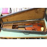 A cased violin and bow,