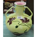 An Austrian two handled yellow ground leaf decorated vase (small rim chip)