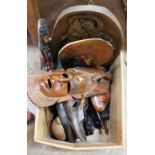 Various African masks plus other wooden carvings