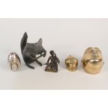 A bronze squirrel plus other metal items