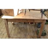 A Victorian scrubbed pine top kitchen table