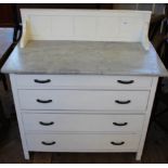 A white painted marble topped chest of four long drawers