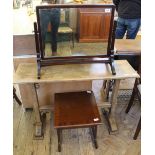 An oak and metal consul table,