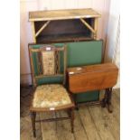 A vintage bamboo bookcase, a small inlaid child's chair,