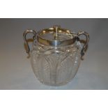 Victorian Glass Biscuit Barrel with Silver Rim and