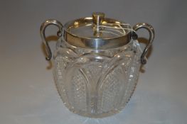 Victorian Glass Biscuit Barrel with Silver Rim and