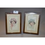 Pair of Watercolour Portraits Signed G. Braimbrid