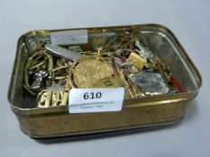 Tin Containing Military Cap Badges, Costume Jewell