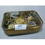 Tin Containing Military Cap Badges, Costume Jewell