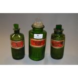 Three Green Glass Chemist Bottles