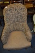 Victorian Floral Upholstered Button Back Armchair