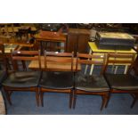 Set of Four Teak Barback Dining Chairs with Black