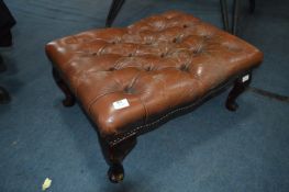 Brown Leather Buttoned Footstool on Cabriole Legs