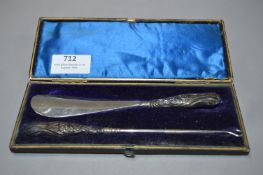 Cased Silver Handled Shoe Horn and Hook - Birmingh