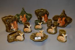 Ten Sylvac Pottery Vases; Squirrels and Deer