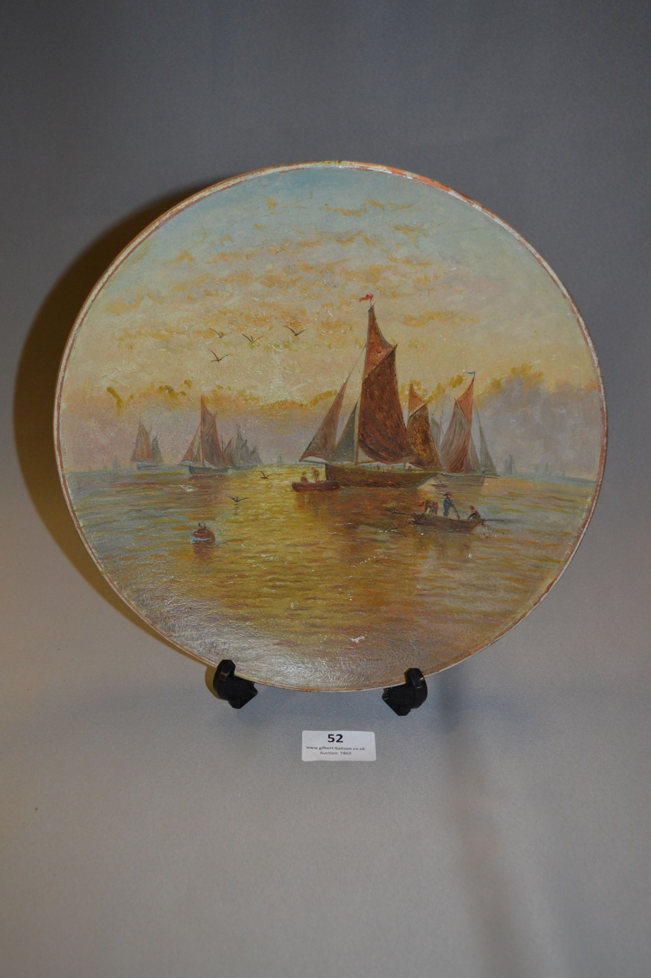 Oil Painted Pottery Plate "Fishing Smacks off Scar