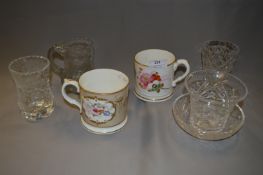 Two Floral Painted Mugs and Glassware Vases and Di