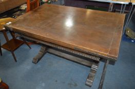 Large Oak Drawer Leaf Table with Carved Bulbous Le