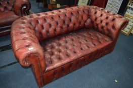 Red Leather Buttoned Chesterfield Sofa