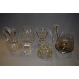Glassware; Claret Jug, Vases, Dish and Paperweight