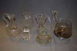 Glassware; Claret Jug, Vases, Dish and Paperweight