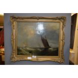 Gilt Framed Oil on Board "Fishing on Stormy Sea"