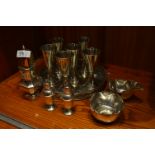 Silver Plate Goblets, Tray, Sifter, Condiments, et