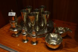 Silver Plate Goblets, Tray, Sifter, Condiments, et