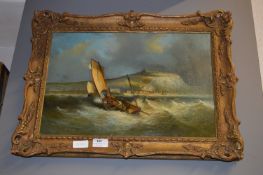 Gilt Framed Oil on Board "Fishing Smack at Sea"