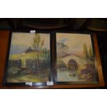 Pair of Framed Watercolours on Card "Country Scene