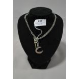 Silver Plated Pocket Watch Chain with Silver Horse