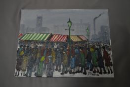 Oil on Canvas "Market Place" J. Downie