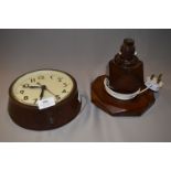 Bakelite Wall Clock and a Wooden Table Lamp