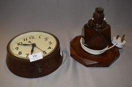 Bakelite Wall Clock and a Wooden Table Lamp