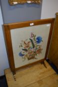 Oak Framed Fire Screen Table with Needlework Panel