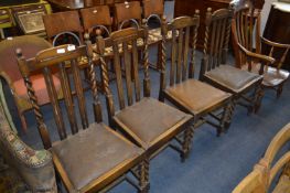 Set of Four Oak Barley Twist Dining Chairs with Dr
