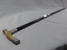 Silver and Horn Handled Walking Cane
