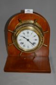 Wempe German Brass Ships Wheel Clock Mounted on Wo