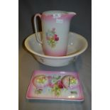 Pink & White Rose Pattern Wash Bowl Set
