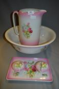 Pink & White Rose Pattern Wash Bowl Set