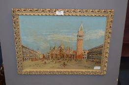 Framed Oil on Board "Continental Town Square"