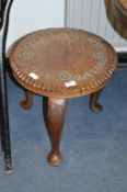 Small Carved Oak Circular Topped Occasional Table