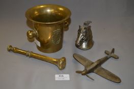 Brass Mortar and Pestle, Spitfire Aeroplane and a