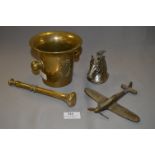 Brass Mortar and Pestle, Spitfire Aeroplane and a