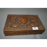 Carved Wood Trinket Box with Embossed Dragon Decor