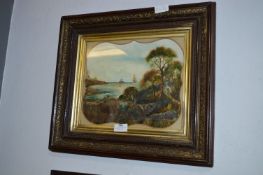 19th Century Framed Oil Painting "Coastal Scene" U