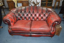 Red Leather Arch Back Chesterfield Sofa